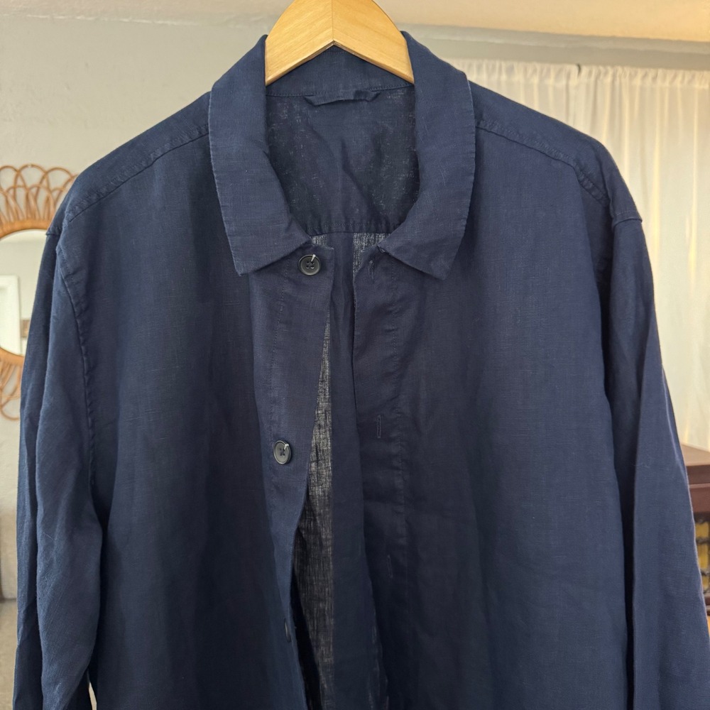 Quince Mens 100% Linen Chore Jacket XXL Navy Blue Button Front Pockets - Picture 3 of 9
